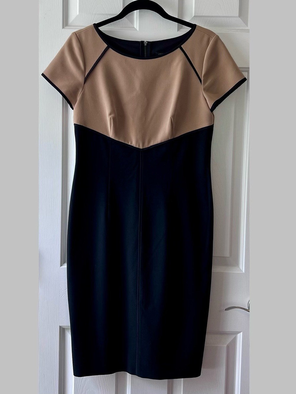 Ann Taylor Two-Tone Taupe & Black Sheath Dress